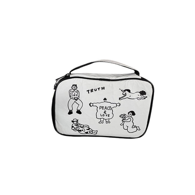 Elegant White Floral Pattern Large Capacity Washable Travel Cosmetic Bag with Zipper