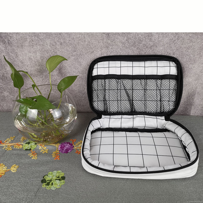 Elegant White Floral Pattern Large Capacity Washable Travel Cosmetic Bag with Zipper
