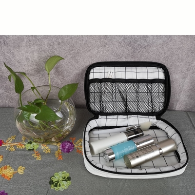 Elegant White Floral Pattern Large Capacity Washable Travel Cosmetic Bag with Zipper