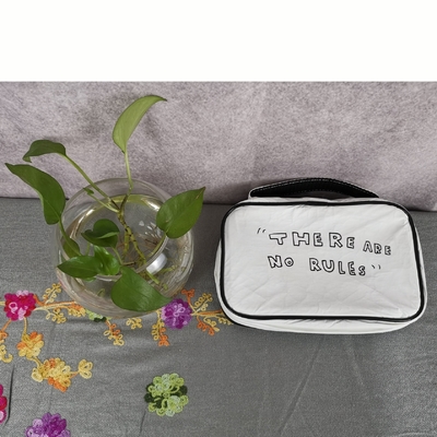 Elegant White Floral Pattern Large Capacity Washable Travel Cosmetic Bag with Zipper