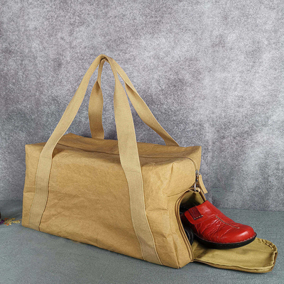 Excellent Kraft Paper Gym Brown Tote Luggage Travel Bags with Wear and Tear Resistance
