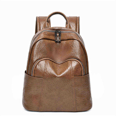 Carrying System Adjustable Straps Customized Black PU Leather Zipper Backpack for Women