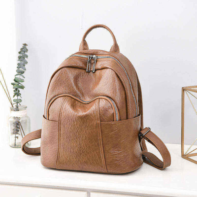 Carrying System Adjustable Straps Customized Black PU Leather Zipper Backpack for Women