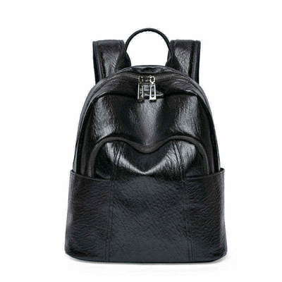 Carrying System Adjustable Straps Customized Black PU Leather Zipper Backpack for Women