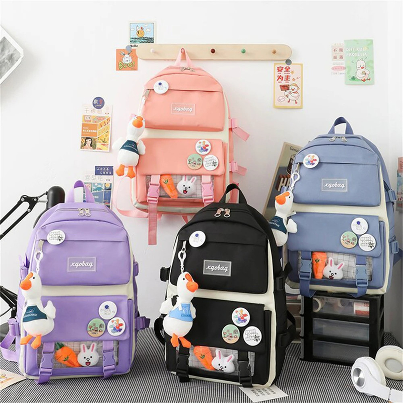 Wholesale Cute 4pcs/Set Primary School Bag Girls Harajuku Kawaii Student Bookbag Teenage Handbag Large Capacity Student Rucksack Girls School Backpack Set